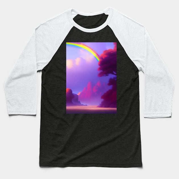 RAINBOW ON SUMMER DAY WITH LILAC CLOUDS Baseball T-Shirt by sailorsam1805